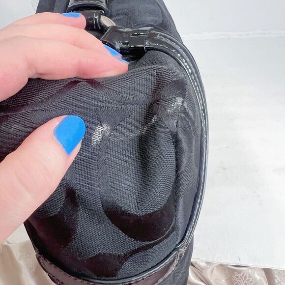 Coach Katarina Black Signature Monogram Hobo Bag Patent Leather Shoulder Bag - Picture 9 of 10